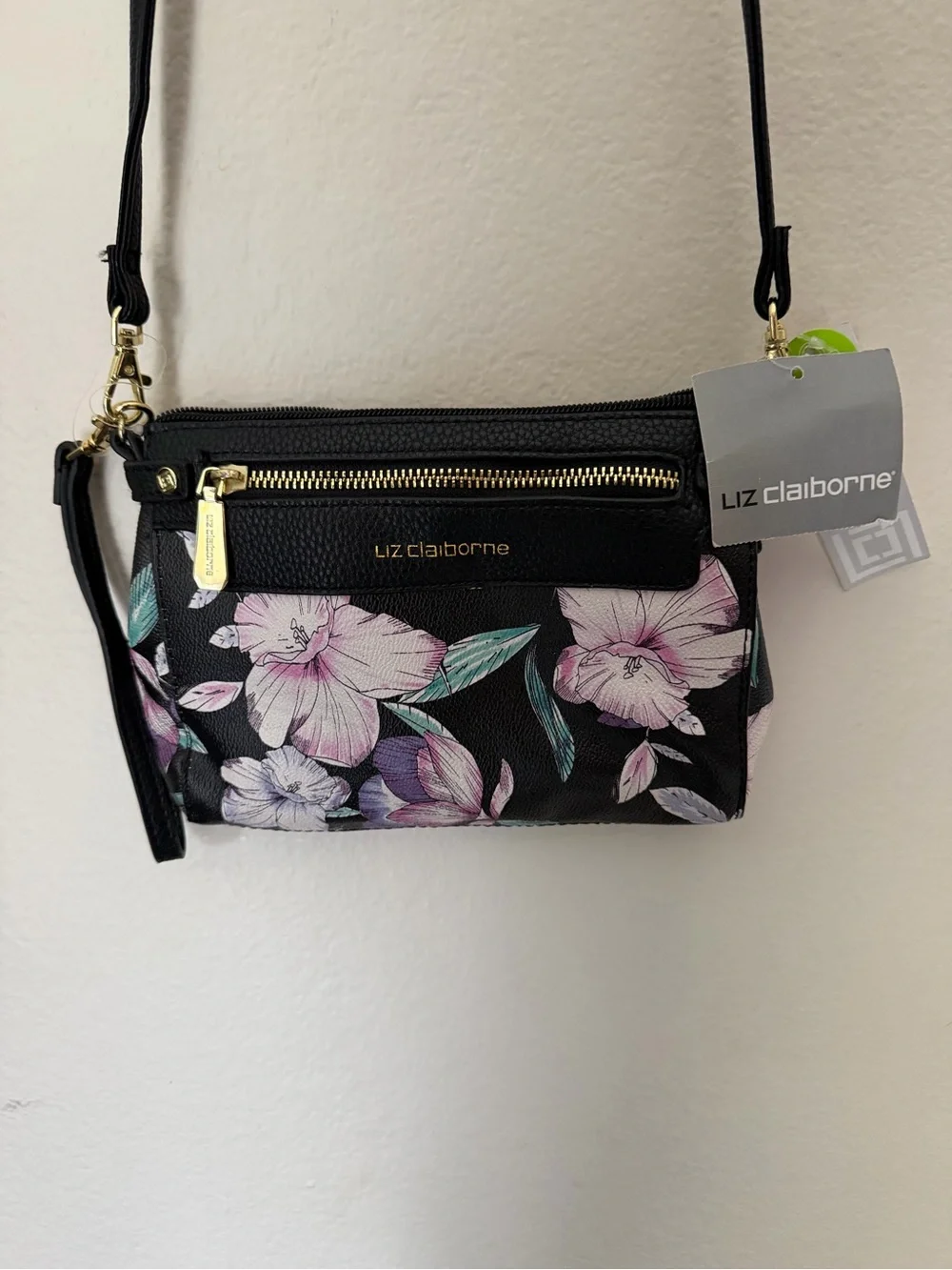Liz Claiborne Elly Floral Pattern Crossbody Bag/Convertible Wristlet Bag, NWT